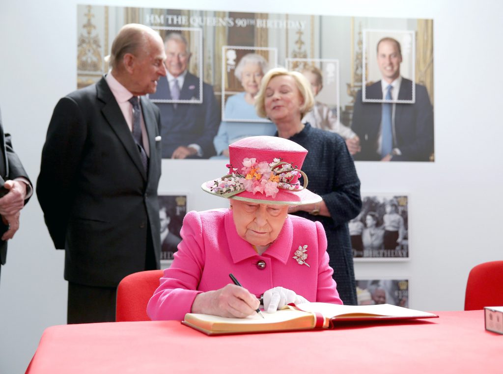 Photo Must Be Credited ©Alpha Press 073074 20/04/2016 Queen Elizabeth II and Prince Philip, Duke of Edinburgh visit the Queen Elizabeth II delivery office in Windsor in Windsor, Berkshire. The visit marks the 500th Anniversary of the Royal Mail delivery service. The Queen and Duke of Edinburgh are carrying out engagements in Windsor ahead of the Queen's 90th Birthday tomorrow. *** No UK Rights Until 28 Days from Picture Shot Date ***