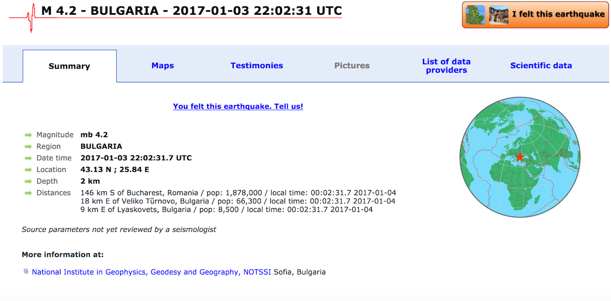 Cutremur în Bulgaria de 4.2 grade