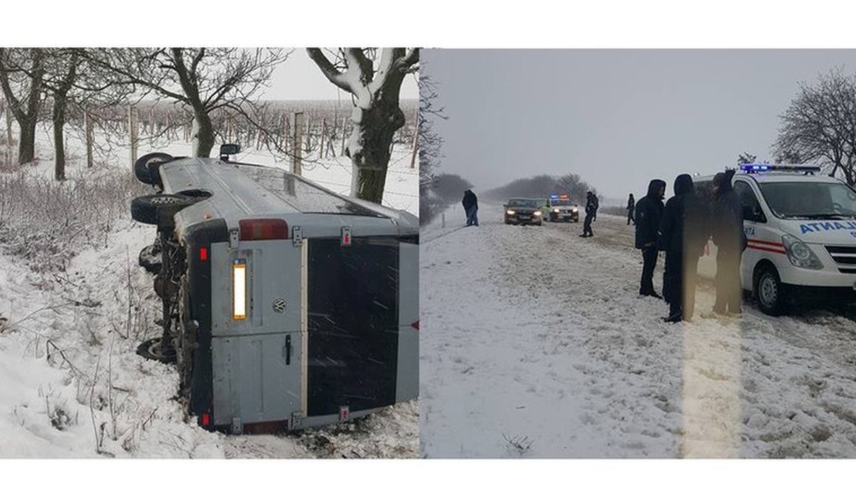 Două microbuze răsturnate, din cauza zăpezii! Ce s-a întâmplat cu pasagerii