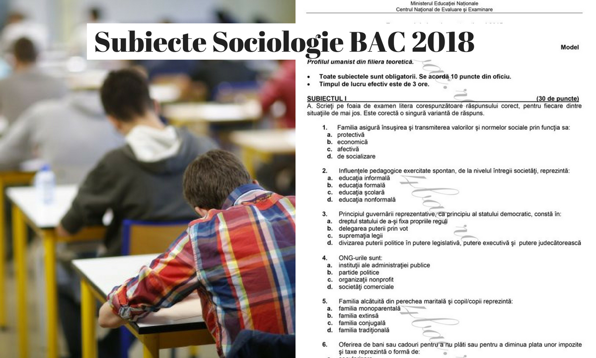 Subiecte Sociologie BAC 2018 și barem de corectare