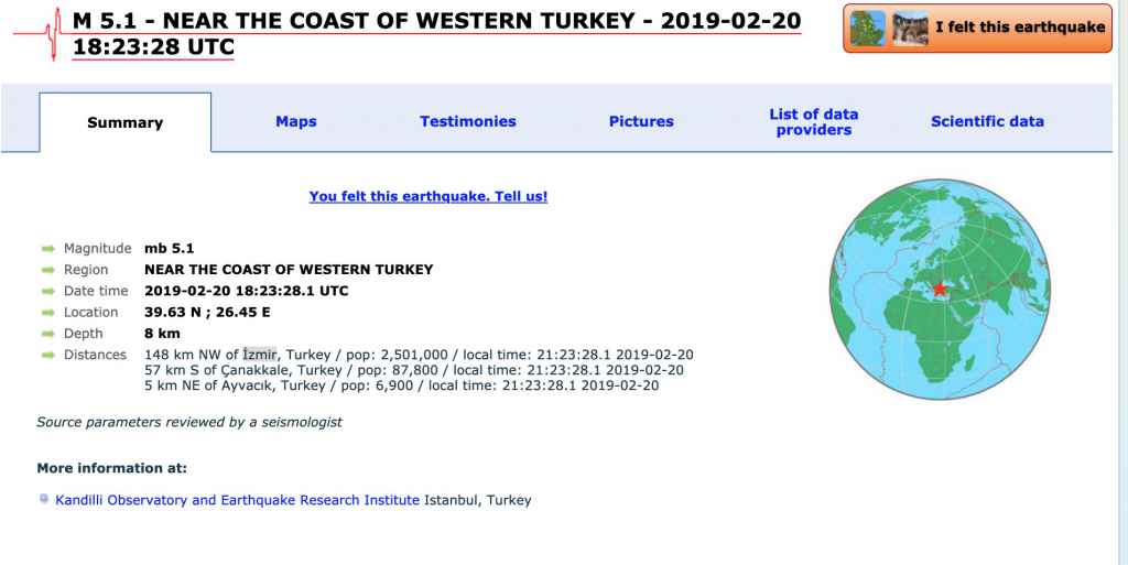 Cutremur Turcia 5.7 grade pe scara Richter în 20 februarie 2019
