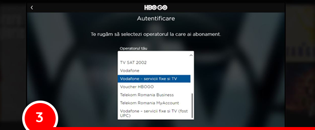 Selectează operatorul Vodafone Fix & TV și introdu codul de client.