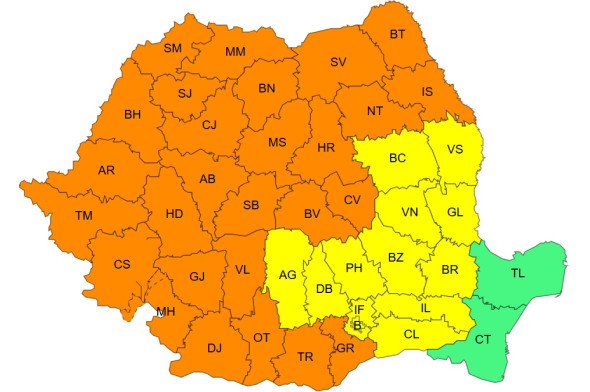Harta ANM avertizari Cod Portocaliu extins si Cod Galben de canicula vineri