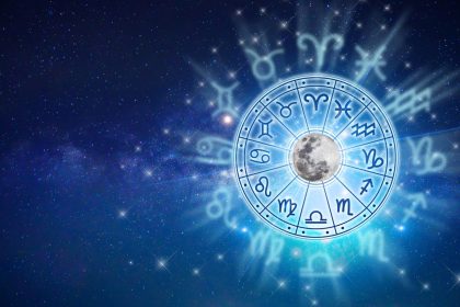 Roata zodiacului cu Luna în centru pe un cer înstelat, ilustrație pentru horoscopul din 21 octombrie 2026