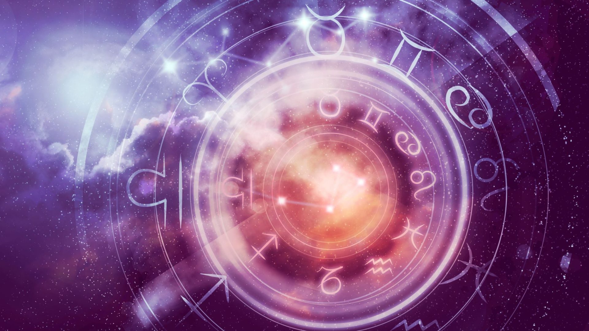 Roata zodiacului cu cele 12 semne astrologice pe un cer înstelat