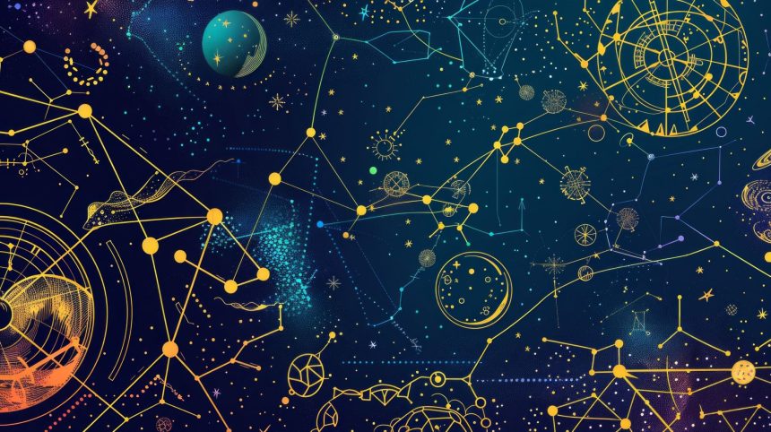 Constelații și semne zodiacale pe un cer înstelat de toamnă